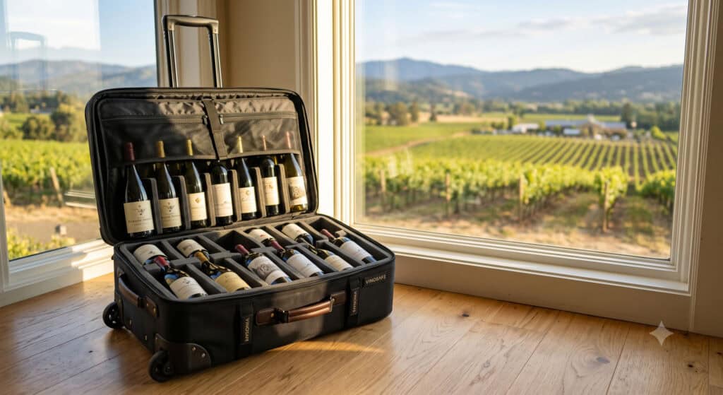 Packed wine travel case ready to ship wine home from Napa Valley