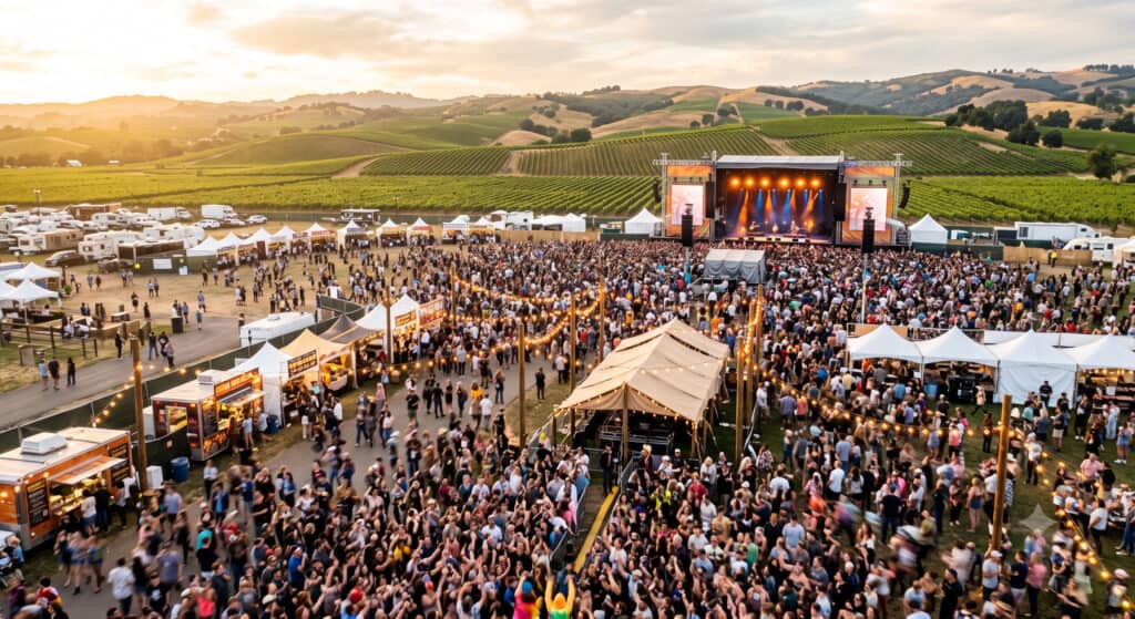 Crowd and stage lights at BottleRock Napa Valley music festival
